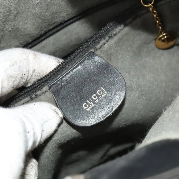 GUCCI Bamboo Shoulder Bag Leather 2way Black Gold - Picture 14 of 16